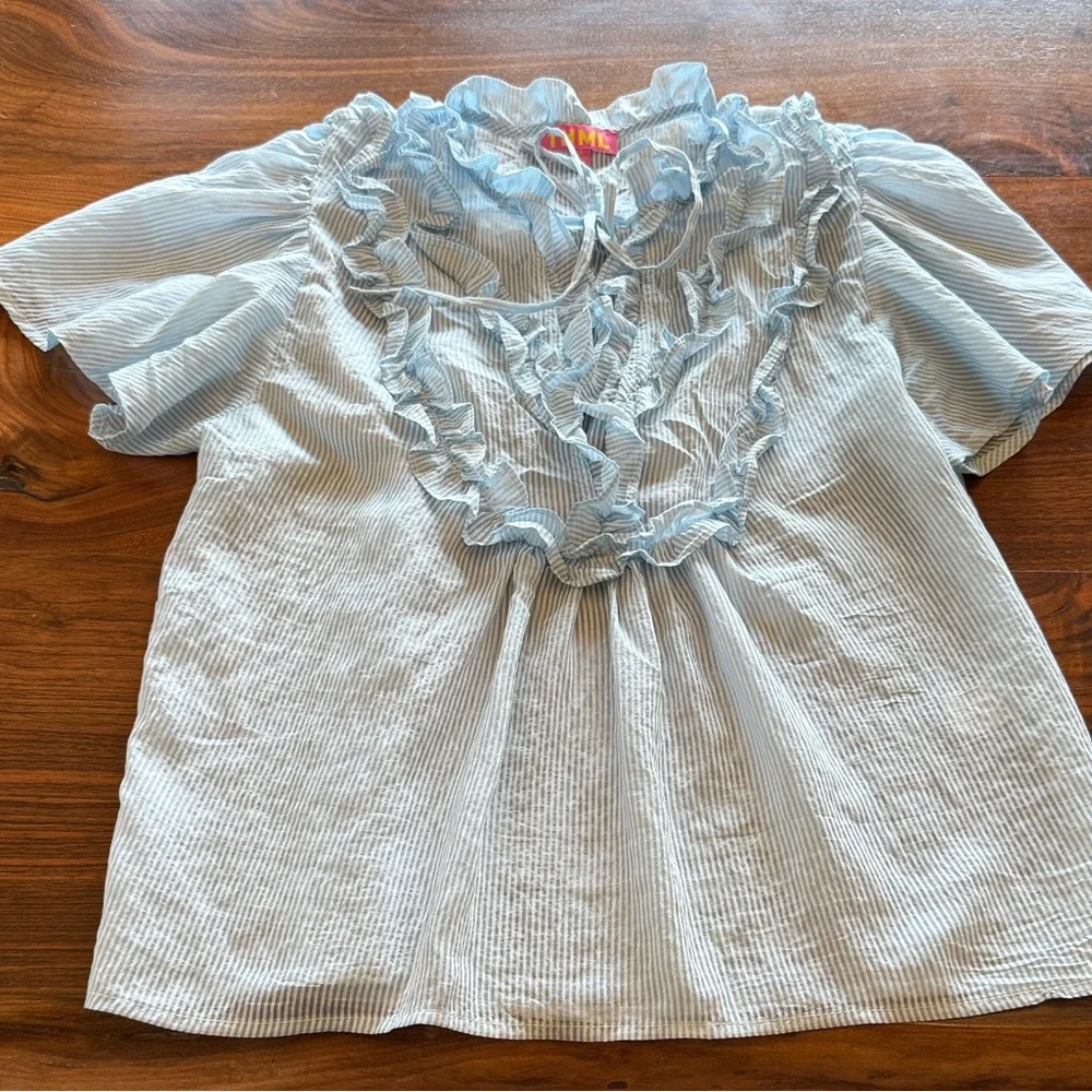 Blue Striped Ruffle Blouse - Picture 2 of 3